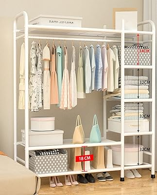 Porte-vêtements avec étagères porte-vêtements autoportant en métal avec tringle simple armoire avec support