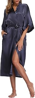 Peignoir kimono long en satin pour femme, peignoir en soie pour mariée