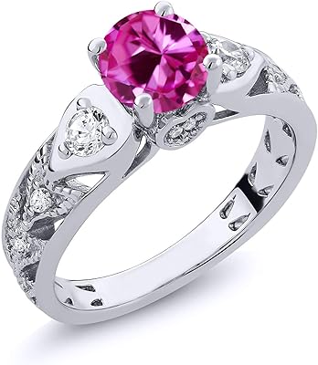 Bague de fiançailles en argent sterling 925 avec saphir synthétique rose rond