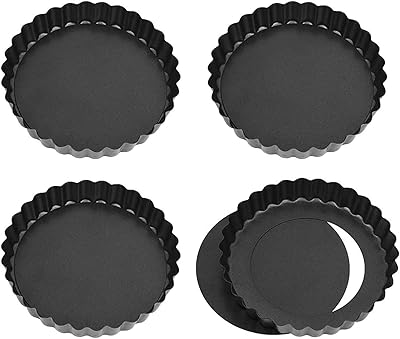 Moules à tarte ronds antiadhésifs avec fond amovible, lot de 4