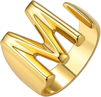 Bijoux chics en or, large bague en or personnalisée, bague ouverte réglable pour femmes, bague de timbre pour femmes | bagues de l'alphabet ouvertes plaquées or 18 carats | lettre a à z. Diaytar : L'e-commerce accessible à tous les Sénégalais