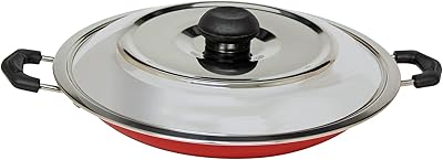 Poêle à frire appam antiadhésive black stone avec couvercle en acier inoxydable