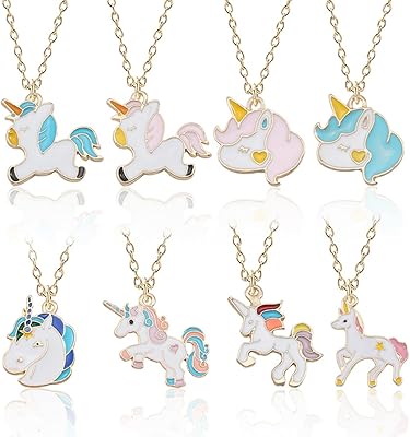 8pcs colliers licorne pour filles enfants pendentif licorne mignon, bijoux cadeaux d'anniversaire