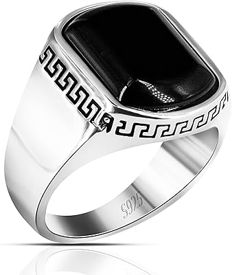 Bague homme en argent sterling 925 avec pierre d'agate naturelle, bijoux vintage