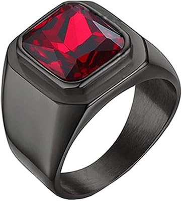 Bague de mariage en acier inoxydable au design antique, pierre précieuse rouge rubis
