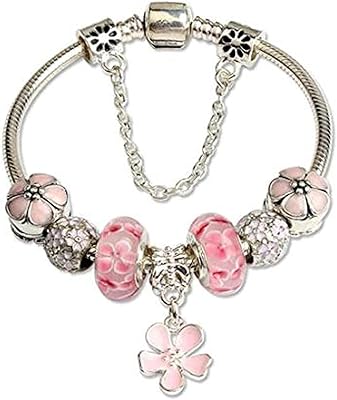 Bracelet de perles de cristal avec pendentif cœur en argent 925 de pandora