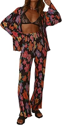 Ensemble deux pièces pantalon à imprimé floral pour femmes y2k, chemise boutonnée