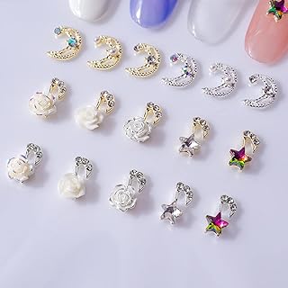 Levost 16 pièces breloques pour ongles étoiles et lunes avec strass et fleurs blanches pour décorations d'ongles 3d pour femmes. Commandez malin, vivez mieux avec Diaytar