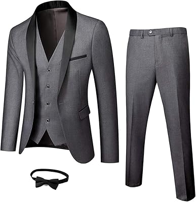 Costume 3 pièces coupe slim pour homme smoking châle à un bouton veste