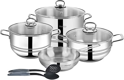 Batterie de cuisine prestige en acier inoxydable, argent, 9 pièces, pr7001