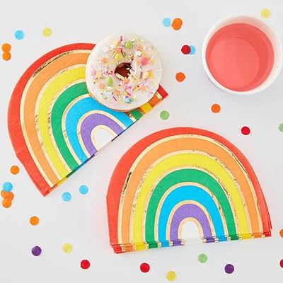 Serviettes en papier ginger ray over the rainbow, 16 pièces, arc-en-ciel et or