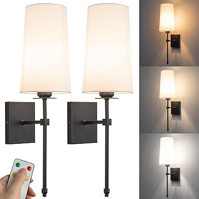 Ensemble d'appliques murales fines en tissu blanc, 2 pièces avec télécommande, applique murale