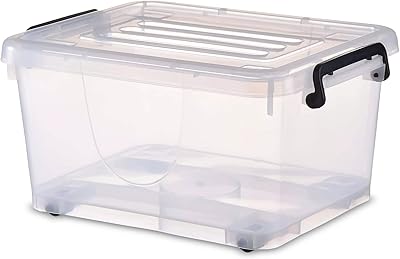 Bac de rangement en plastique apid 42 l avec couvercle et roulettes