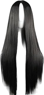 Perruque noire flonding 75cm 29.5"perruque synthétique longue et lisse pour femmes avec partie