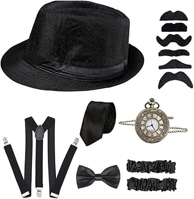 Ensemble d'accessoires goodrun gangster gatsby des années 1920, chapeau panama, montre de poche
