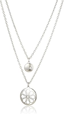 Collier chaîne à double pendentif rond en cristal pour femme, couleur argent, cristal