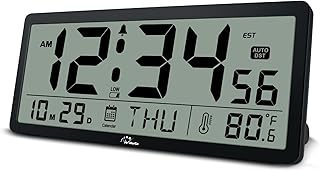 Wolarg grande horloge murale numérique à piles avec température, date, secondes et grand