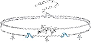 Jempstic ocean dolphins bracelets de cheville en argent sterling 925 réglables en couches