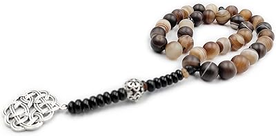 Perles de prière islamique en pierre d'agate naturelle rebay chapelet tasbih de 33
