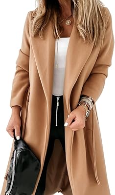 Manteau classique pour femme avec col à revers ouvert et longue ceinture