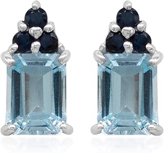 Boucle d'oreille pour femme en argent sterling 925 avec topaze bleue naturelle