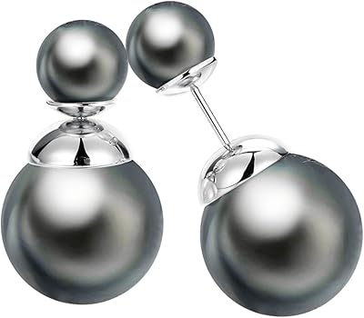 Boucles d'oreilles dorées double face en fausses perles pour femme perle