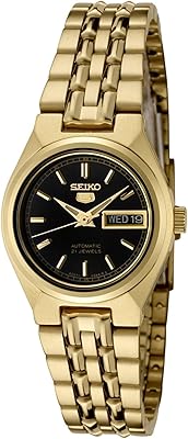 Montre automatique seiko syma06k pour femme avec cadran noir et bracelet en acier