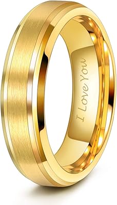 Bague de mariage en tungstène doré avec brosse en tromium de 6 mm