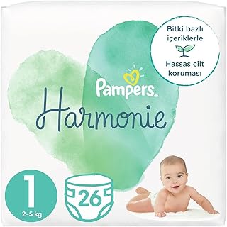 Couches pampers harmony, taille 1, 26 couches, 2 kg - 5 kg, protection douce de la peau et ingrédients végétaux, emballage de transport. Shopping en ligne au Sénégal ? Pensez Diaytar !