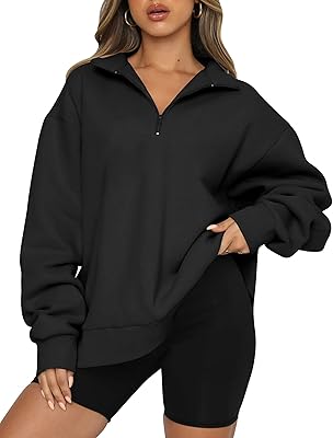 Sweat à capuche surdimensionné à manches longues et demi-fermeture éclair pour femme, sweat-shirt