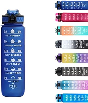 Grande bouteille d'eau de 1 l, bouteille d'eau de sport tritan avec marqueurs