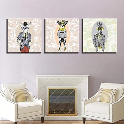 Peinture créative d'une tête d'animal 3 pièces imprimées sur toile art tripartite moderne