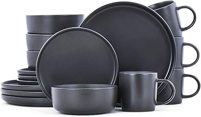 Service de couverts famiware dawn, 16 assiettes pour 4 personnes, noir mat