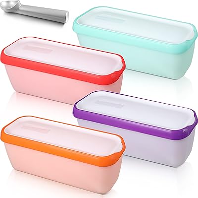 Paquet de 4 récipients à crème glacée réutilisables avec couvercles et cuillère