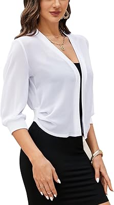 Cardigan boléro femme ouvert sur le devant en mousseline à manches 3/4