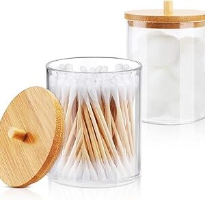 Amater lot de 2 pots de bain en acrylique avec couvercles en bambou, support rond pour cotons-tiges pour organisateur d'accessoires de salle de bain. Diaytar Sénégal : Le e-commerce qui change la donne