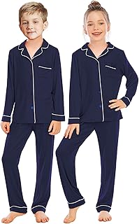 Pyjama deux pièces boutonné à manches longues pour filles et garçons, adapté aux