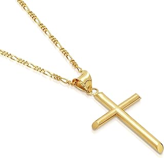 Collier croix style chaîne figaro en or avec fermoir solide pour hommes, femmes