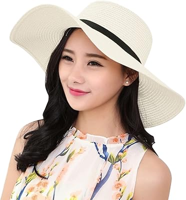 Chapeau de soleil en paille à large bord pour femmes, chapeau d'été pliable