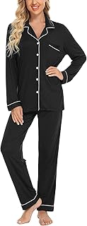 Ensemble pyjama boutonné d'été pour femme, col en v, manches longues, ensemble pyjama