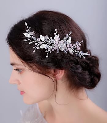 Pince à cheveux en cristal pour femme, couleur argent, feuilles roses, accessoires