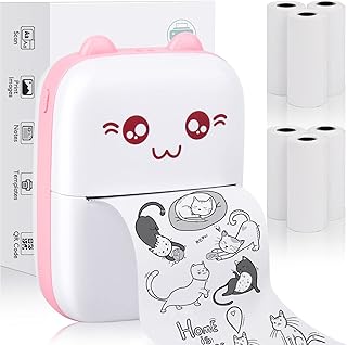 Mini imprimante de poche portable, imprimante thermique mignonne avec papier d'impression thermique, câble