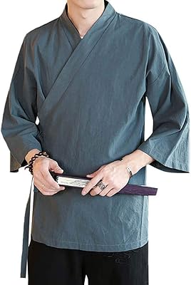 Cardigan kimono classique en coton et lin pour hommes, veste japonaise jinpei haori