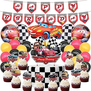 Fournitures de fête d'anniversaire sur le thème de la voiture mcqueen, décoration lumineuse