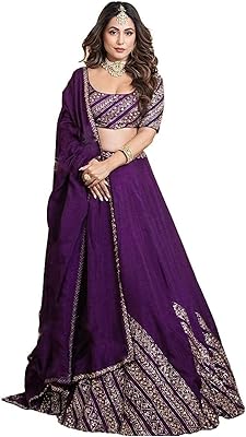 Écharpe lehenga choli semi-cousue en soie pour femme (hina khan akshara_purple_purple_one size), violet