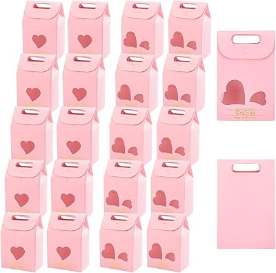 20 pièces sacs de faveur de fête roses, sacs d'emballage cadeau en papier