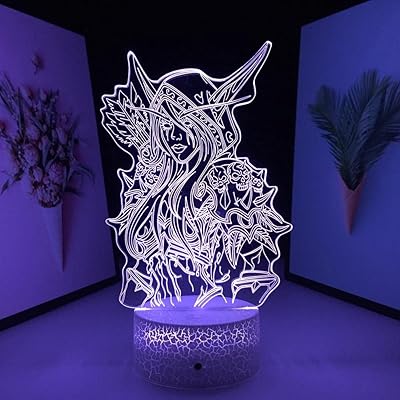 Lampe de table veilleuse led illusion 3d avec base world of sylvanas windrunner