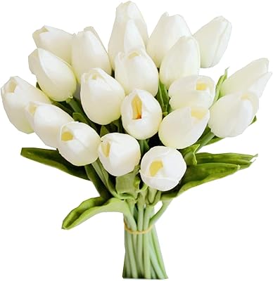 Arabest 20pcs fleurs blanches artificielles tulipes fleurs en soie pu pour bouquets