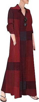 Robe chemise en coton et lin pour femme, robe longue décontractée, ample, couleur