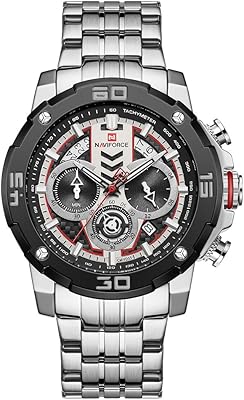Montre classique analogique en acier inoxydable avec cadran argenté naviforce pour hommes